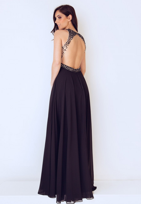Dynasty-London Black & Cream Chiffon Evening Dress / Prom Dress