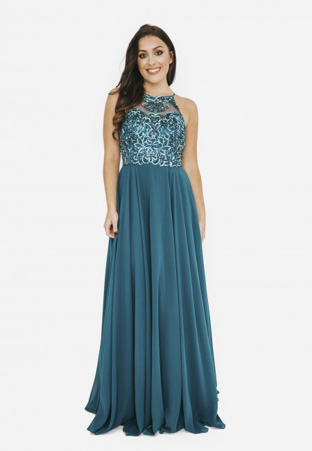 Dynasty-London Teal Chiffon Evening Dress / Prom Dress
