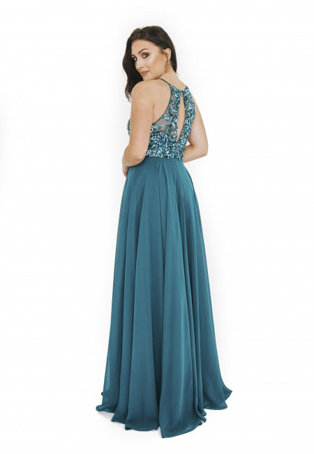 Dynasty-London Teal Chiffon Evening Dress / Prom Dress