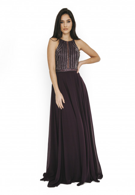 Dynasty-London Purple Chiffon Evening Dress / Prom Dress