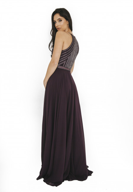 Dynasty-London Purple Chiffon Evening Dress / Prom Dress