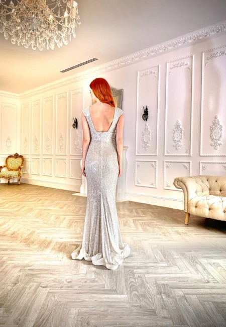 Pia Michi Silver Prom Evening Dress / Prom Dress