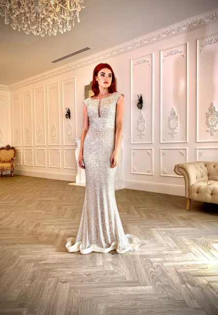 Pia Michi Silver Prom Evening Dress / Prom Dress