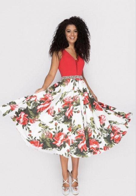 Pia Michi  Red Floral Short Cocktail Dress