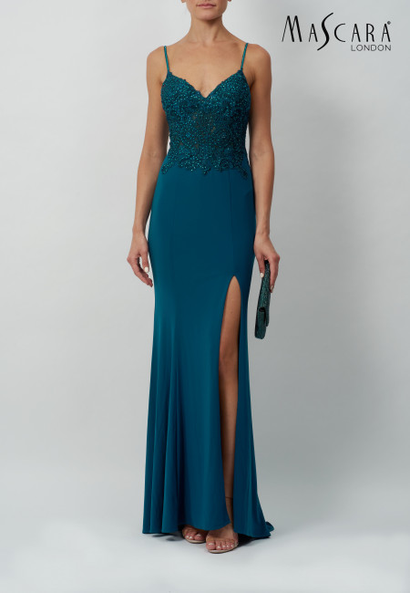 Mascara Teal Fitted Jersey Prom Dress / Evening Dress